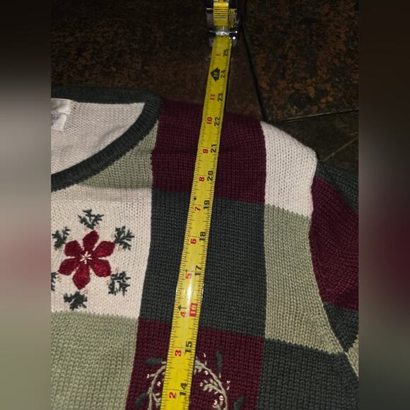 Vtg 90s Floral Hand Embroidered Knit Cardigan Sweater Womens Size XL Patchwork - Picture 4 of 8